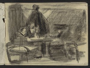 Figuren aan een tafel in een interieur door Isaac Israels