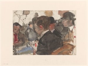 Kaartende mannen in een café door Isaac Israels