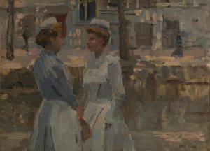 Twee dienstmeisjes aan een gracht door Isaac Israels