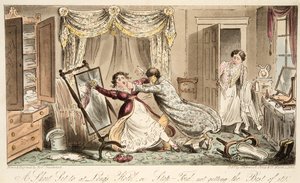 Een korte set in Longs Hotel of Stop-Ford krijgt niet het beste ervan, uit The English Spy, gepubliceerd 1824 door Isaac Robert Cruikshank