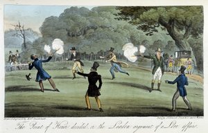 Duel met een pistool om een liefdeskwestie - in "The English Spy" door Charles Molloy Westmacott, ill. door Robert Cruikshank, Londen