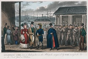 Splendid Jem tussen de veroordeelden in de marinewerf in Chatham, Kent door Isaac Robert Cruikshank
