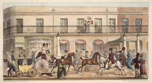 De Hoofdstraat, Cheltenham, uit The English Spy, gepubliceerd 1824 door Isaac Robert Cruikshank