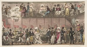 De koninklijke salon, Piccadilly, of een uur na de opera, uit The English Spy, gepubliceerd 1824 door Isaac Robert Cruikshank