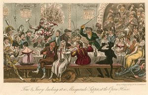 Tom en Jerry grappen bij een Maskerade Diner in het Opera House, Londen door Isaac, Robert and George Cruikshank