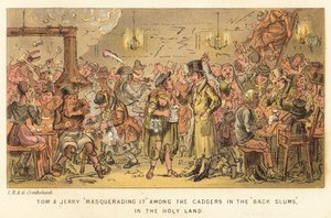 Tom en Jerry vermommen zich tussen de bedelaars in de Achterbuurten, in het Heilige Land door Isaac, Robert and George Cruikshank