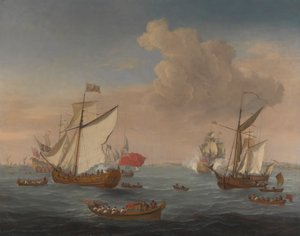 Schepen in de monding van de Theems bij Sheerness door Isaac Sailmaker