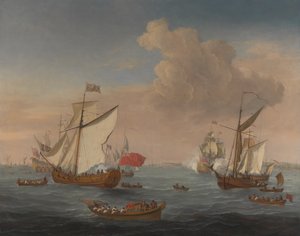 Schepen in de Theemsmonding bij Sheerness door Isaac Sailmaker