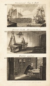 Ambachten in Regency Engeland: Groenlandschip naar Hull, breeddoekfabricage en horlogemaker door Isaac Taylor