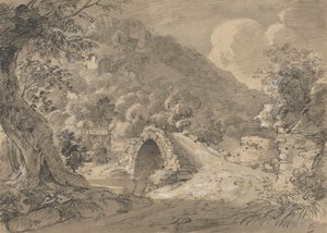 Bergachtig Landschap met een Brug en Huis