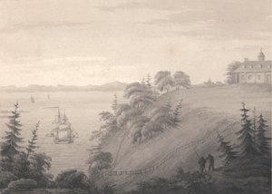 Uitzicht op Mount Vernon, de residentie van generaal Washington door Isaac Weld