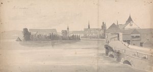 Dorp aan een meer door Isaac Weld