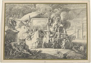 Satire op de schilderkunst en de Franse Academie door Isaac de Moucheron