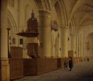 Interieur van de Sint-Bavo in Haarlem door Isaak Nickelen