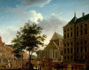 Achterkant van de Nieuwe Kerk en het stadhuis, Amsterdam, Nederland door Isaac Ouwater