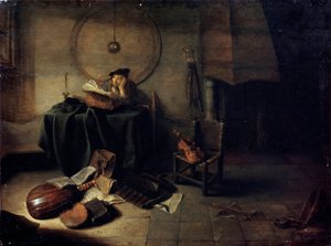 Melancholie II Wetenschapper in zijn studio, Nederlandse schilderij van de 17e eeuw door Isaak de Jouderville