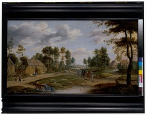 Dorp landschap met een koets