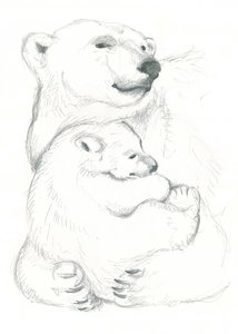 Tekening van ijsbeer en welp