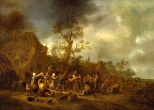 Boerenfeest buiten een herberg