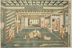 Perspectiefbeeld van een grote kamer (Senjojiki uki-e no zu) door Ishikawa Toyonobu