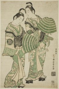 De acteurs Onoe Kikugoro I en Sanogawa Ichimatsu I verkleed als bedelmonniken (komuso) door Ishikawa Toyonobu