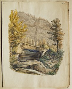 Site en muur van een Hallstatt blokhuis, ontdekt na 1846 door Johann Georg Ramsauer ... door Isidor Engel