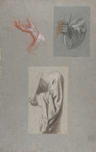a. Hand van Sint Remi, b. Hand van Sint Remi, c. Draperiestudie voor acoliet met boek door Isidore Pils