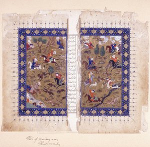 Een bifolio met jachtscènes, eind 15e eeuw door Islamic School