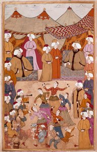 Islamitische Kunst: Dans voor het plezier van Sultan Ahmet III (1673-1736) Gouache op Levni papier uit Surnama (bijnaam i) Vehbi) Begin 18e eeuw Topkapi Saray Museum, Istanbul door Islamic School