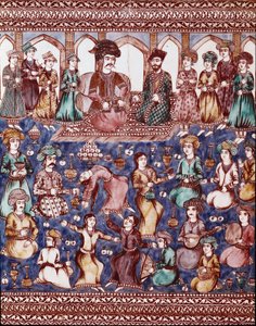 Islamitische kunst: muzikanten en dansers van het hof van Nasser-al-Din door Islamic School