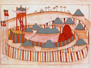 Militair kamp van de Turken. Gouache op papier van de Islamitische School (Ms 1671) 16e eeuw door Islamic School