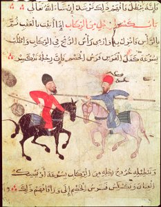 Twee mannen die duelleren te paard, uit Oud Caïro (Fostat)