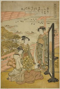 Avondgloed bij Matsusaki (Matsusaki no sekisho), uit de serie "Acht Modieuze Zichten van Edo (Furyu Edo hakkei)"