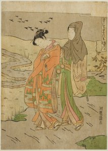 Ganzen dalen neer op de Sumida-rivier (Sumidagawa no rakugan), uit de serie "Acht Uitzichten van Welvaart in het Oostelijke Dorp (Azuma no sato eiga hakkei)" door Isoda Koryusai