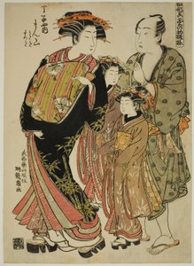 Manzan van de Chojiya, uit de serie "Modellen voor mode: Nieuwe ontwerpen zo fris als jonge bladeren (Hinagata wakana no hatsu moyo)" door Isoda Koryusai