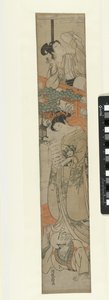 Parodie op de sevende akte van het Chushingura toneelstuk door Isoda Koryusai