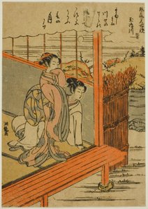 Tamashima-rivier in de provincie Hizen (Tamashimagawa, Hizen), uit de serie "Modieuze spiegels van beroemde plaatsen (Furyu meisho kagami)"