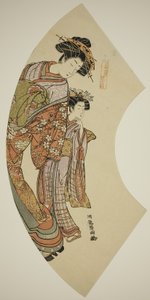 De Courtisane Hanaogi van de Ogiya en haar Begeleider, uit de serie Waaiers van het Oosten door Isoda Koryusai