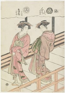 Twee courtisanes op een veranda, 1777 door Isoda Koryusai