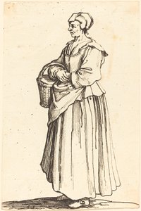 Boerin met mand, in profiel, naar links gericht door Israel Henriet after Jacques Callot
