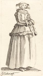 Jonge Vrouw met Gevouwen Handen, Naar Rechts door Israel Henriet after Jacques Callot