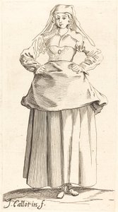 Jonge Vrouw met Handen op de Heupen, Vooraanzicht door Israel Henriet after Jacques Callot