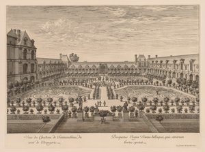 Uitzicht op het Kasteel van Fontainebleau, vanuit de Orangerie door Israël Silvestre