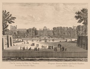 Uitzicht op het Paleis en de Tuilerieën tuinen, vanaf de Koninginnenhof