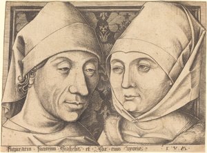 Dubbelportret van Israhel van Meckenem en zijn vrouw Ida, c. 1490 door Israhel van Meckenem