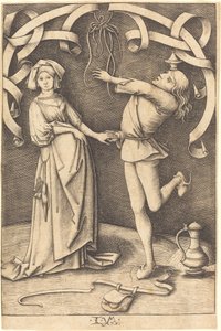 De goochelaar en de vrouw, ca. 1495-1503 door Israhel van Meckenem