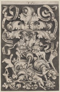 Staand ornament met acht naakte mannen
