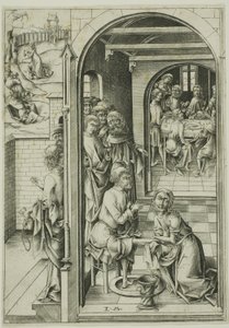 Christus wast de voeten van de apostelen door Israhel van Meckenem the younger