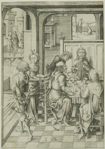 Christus in Emmaüs door Israhel van Meckenem the younger