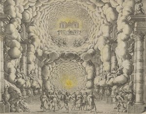 Ontwerp voor een theaterset gemaakt door Giacomo Torelli da Fano voor het ballet 